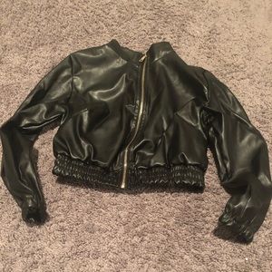 Faux leather cropped jacket